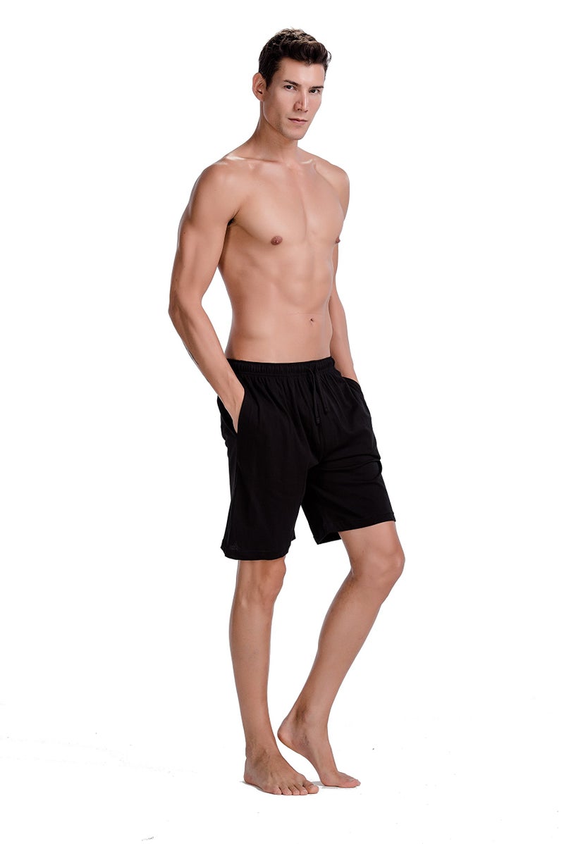 CYZ Men's 100% Cotton Knit Sleep Shorts-BlackNoStripe-L - Image 2
